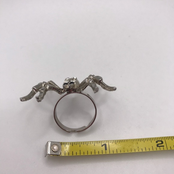 Spider Ring Adjustable Silver Tone Rhinestone Halloween Goth Jewelry - Picture 6 of 10